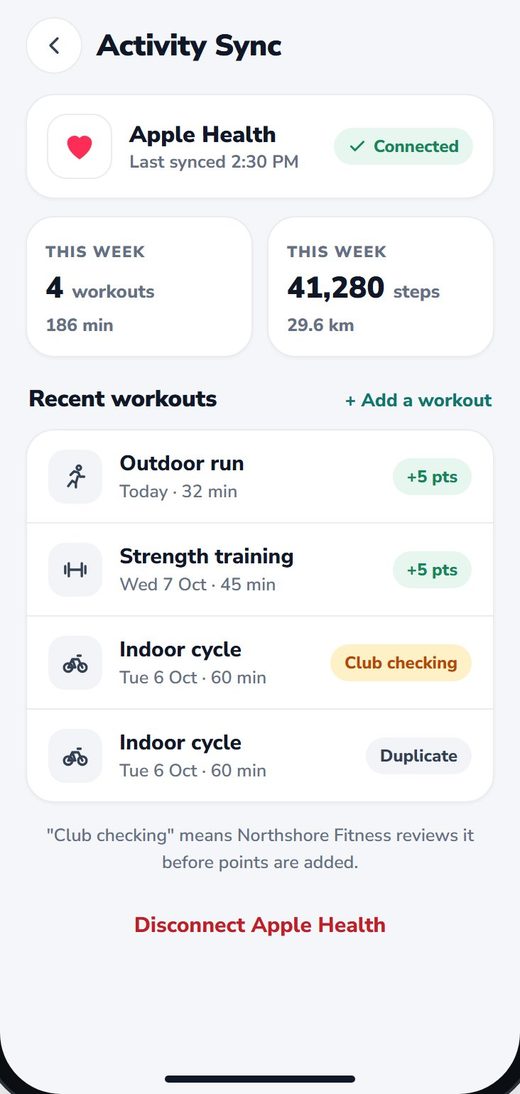 Activity Sync with Apple Health in the member app