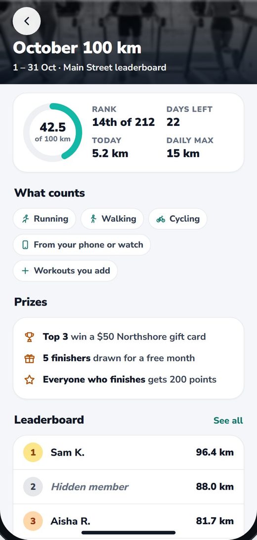 A club challenge with its leaderboard