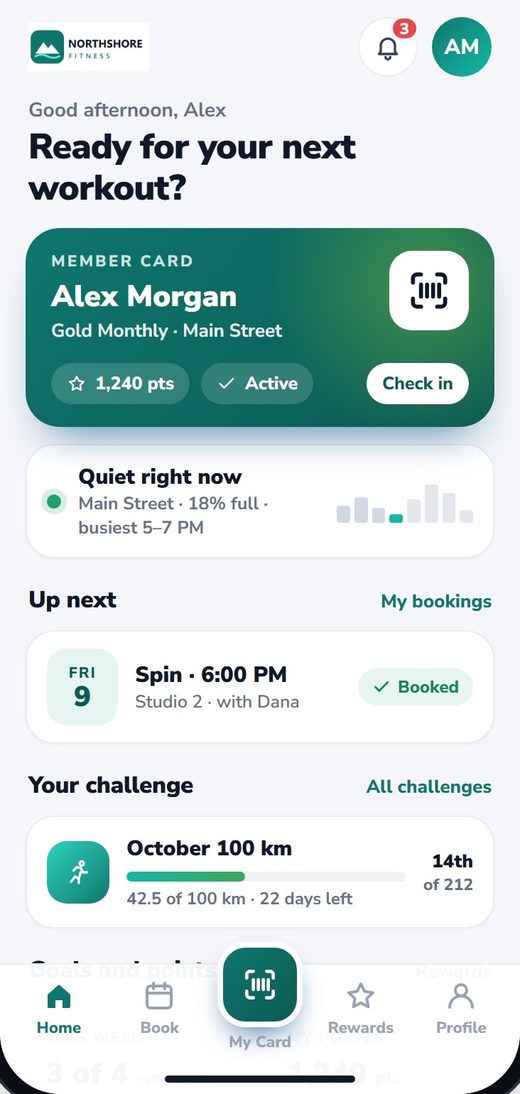 The member app home screen