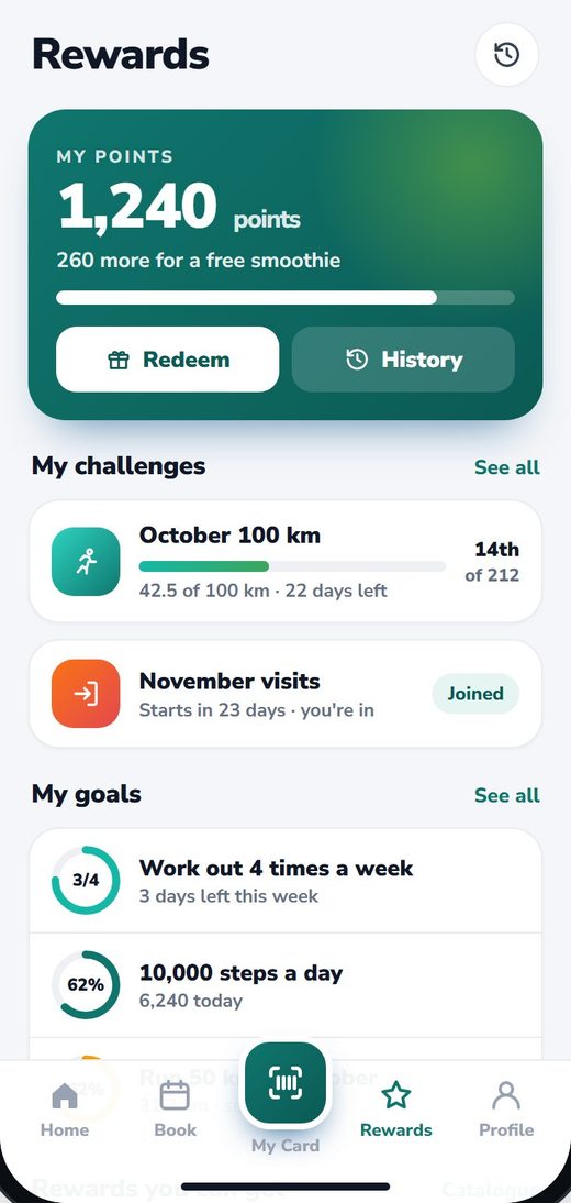 Points, challenges and goals in the member app