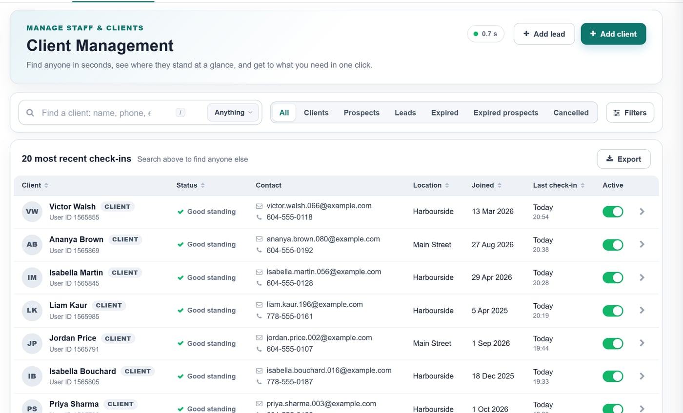 Client Management with the latest check-ins